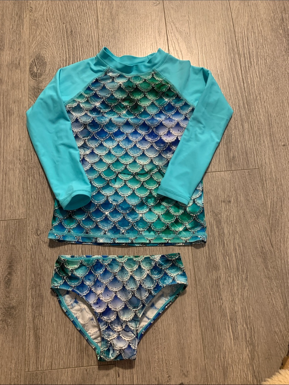 Skye Swimwear Aqua and Teal Mermaid Scale Rashguard Set